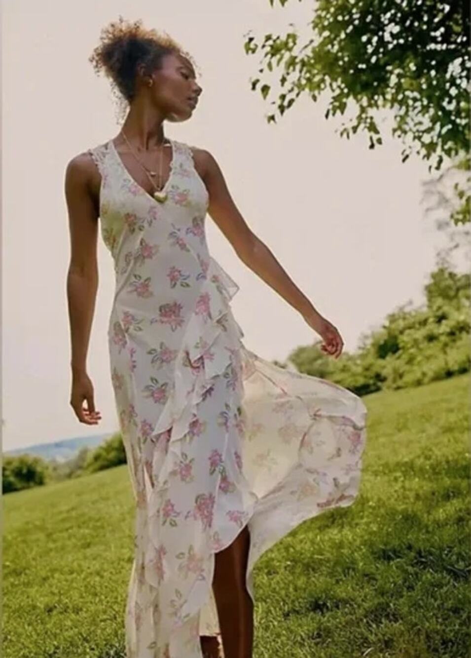 Free People Stop & Stare Floral Halter Maxi Dress Ivory Size XS